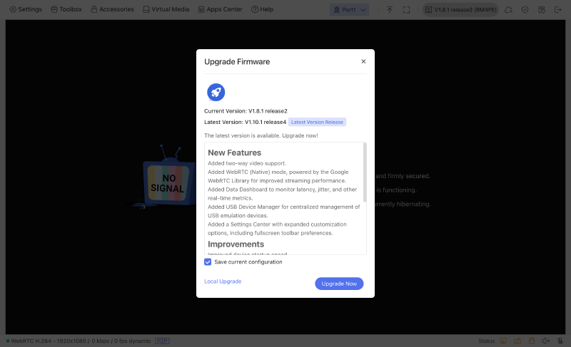 La fenêtre de mise à jour du firmware