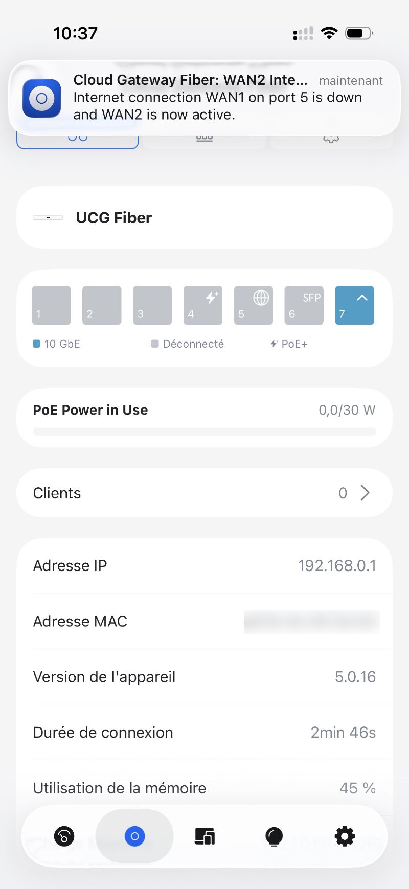 Statut du WAN dans UniFi Network