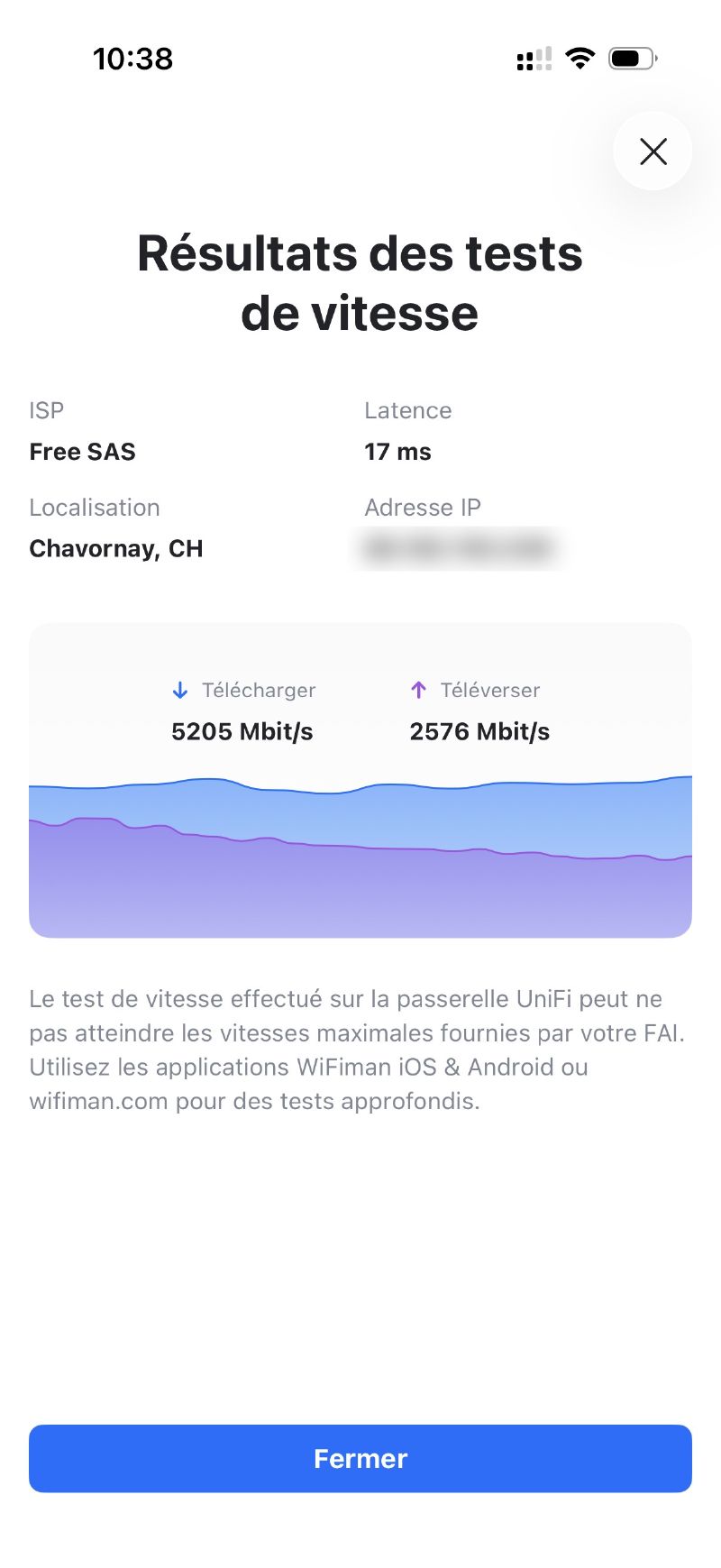 Speedtest intégré de l&rsquo;UCG Fiber