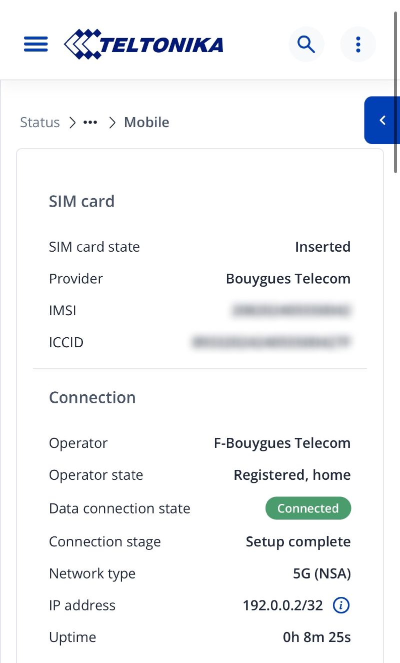 Statut de la connexion mobile dans RutOS