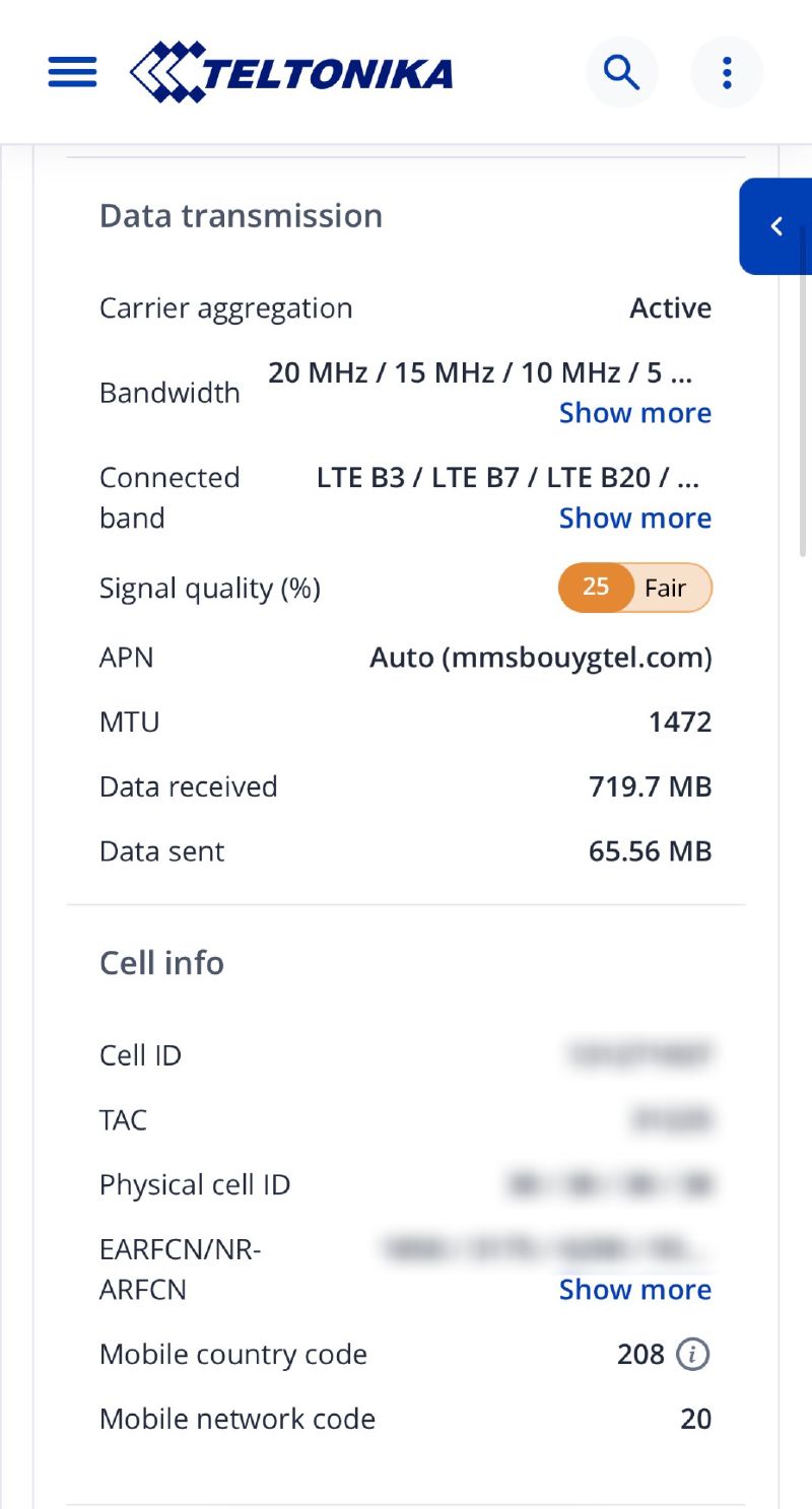 Indicateurs détaillés du signal 5G