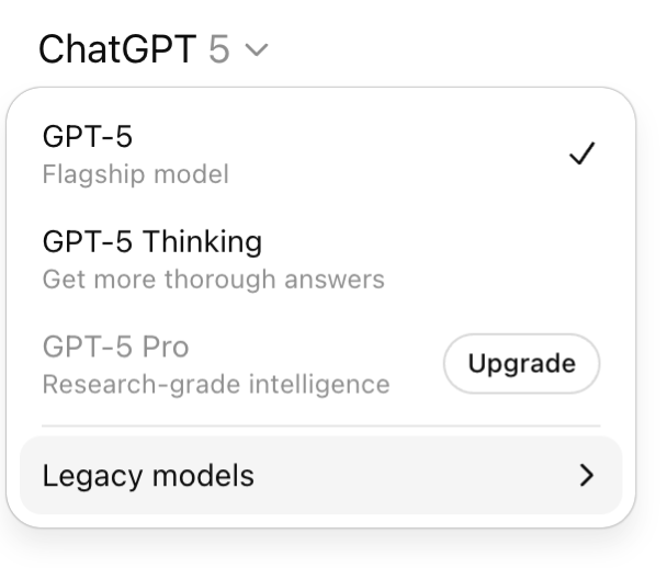 Le sélecteur de modèle dans ChatGPT