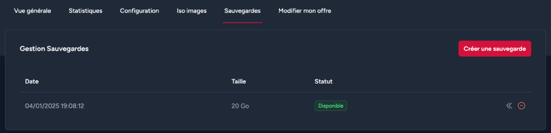 Liste des sauvegardes